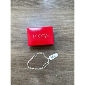 925 Italy Sterling Silver Rope Bracelet w/ Gold‎ Rings in Macy's Box